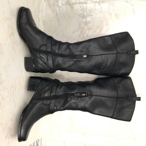 Circa Joan David Leather Tall Riding Boot Black Low block Heel Silver Accent 6.5 - Picture 3 of 15